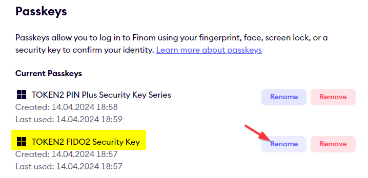 How to Add Token2 FIDO2 Security Keys to Your FINOM Account