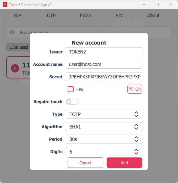 Adding New OTP Account